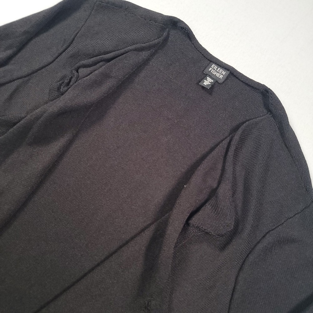 Eileen Fisher Open Front Cardigan Womens XL Black Solid‎ Relaxed Cotton Blend